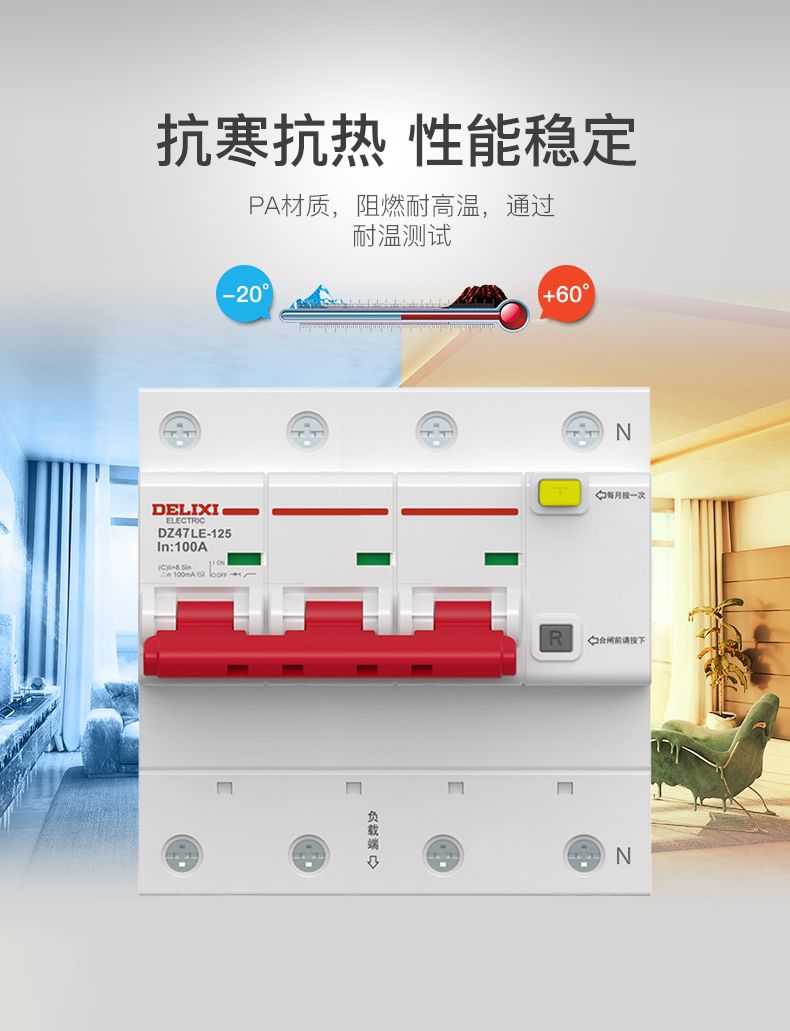 德力西大功率漏電開關DZ47LE 2P-100A/125A D型漏電斷路器 兩相大功率漏電保護器 2極漏電開關