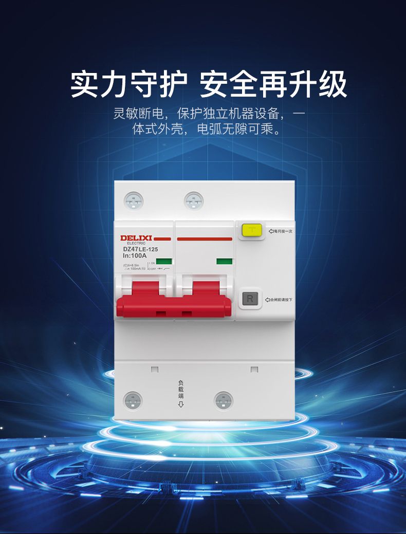德力西大功率漏電開關DZ47LE 2P-100A/125A D型漏電斷路器 兩相大功率漏電保護器 2極漏電開關