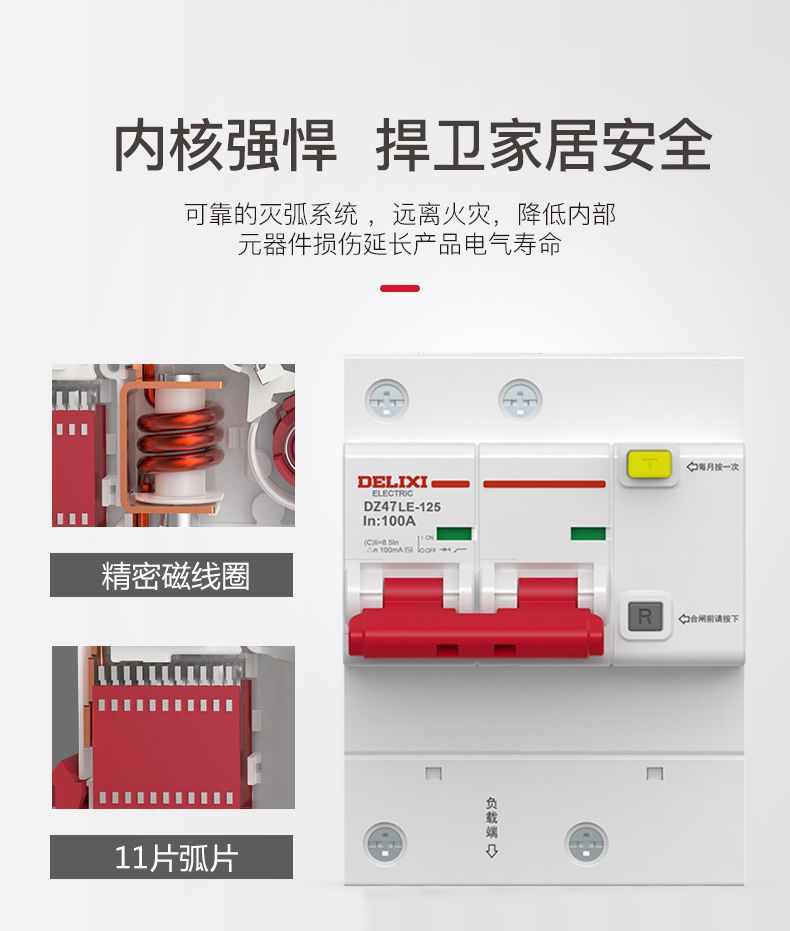 德力西大功率漏電開關DZ47LE 2P-100A/125A D型漏電斷路器 兩相大功率漏電保護器 2極漏電開關