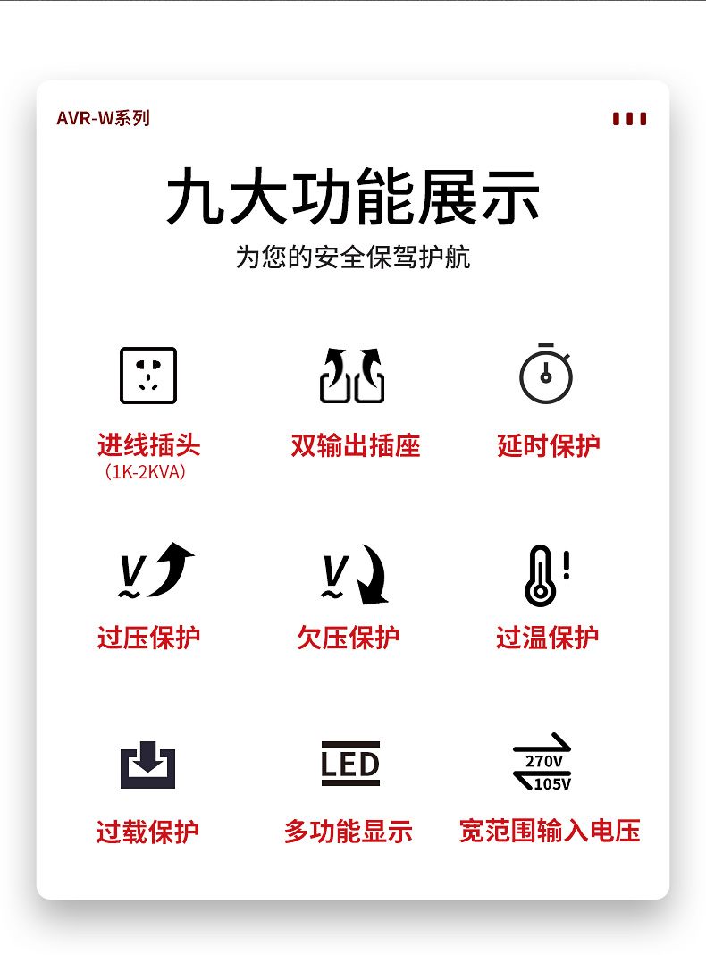 德力西AVR-W寬范圍自動交流穩壓器 寬幅電壓單相全自動穩壓器響應速度快 額定功率1KW/1.5KW/2KW/3KW/5KW 定制產品