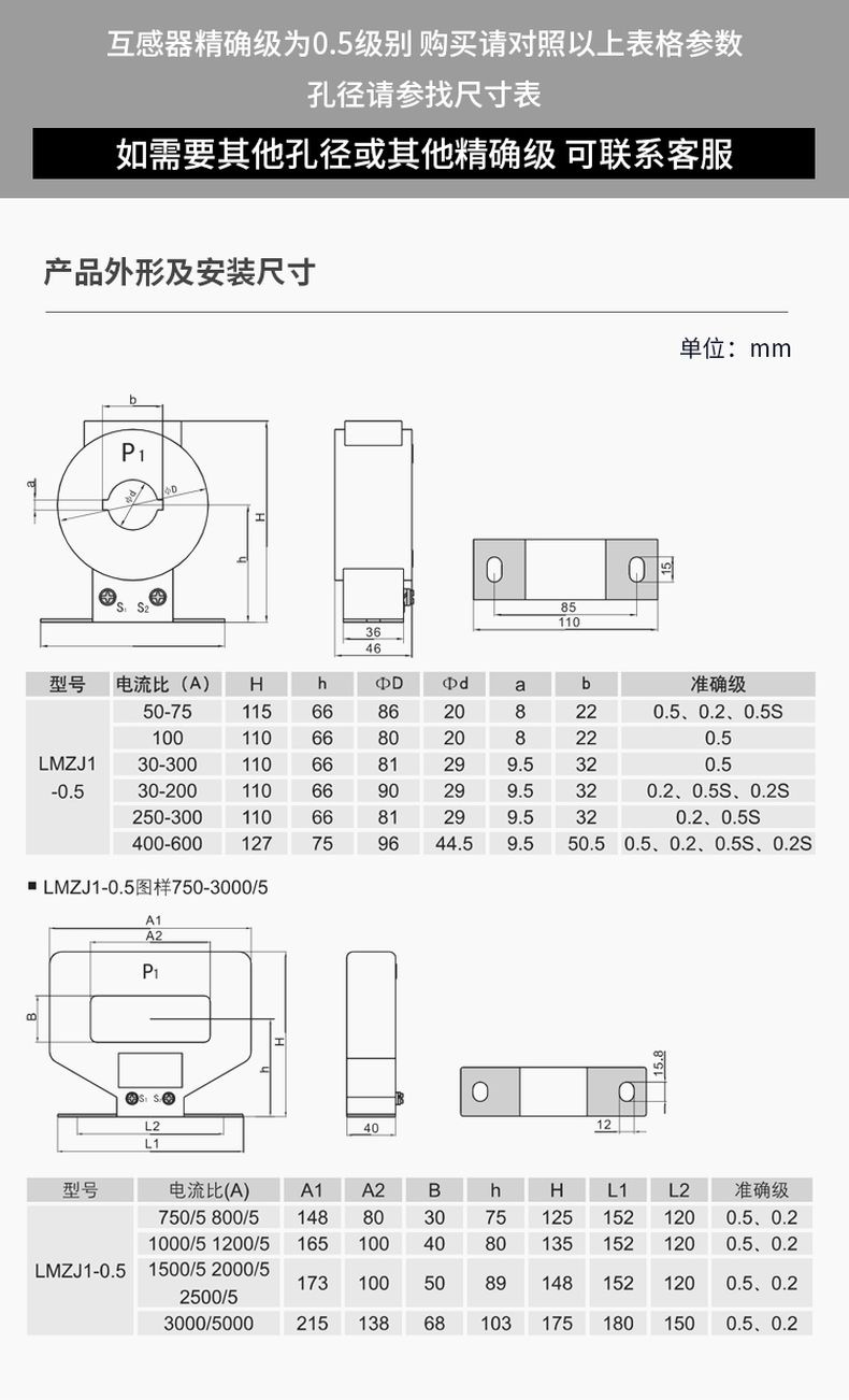 德力西LMZJ1-0.5級電流互感器 1次穿心匝數 穿心母線型電流互感器 部分規格定制