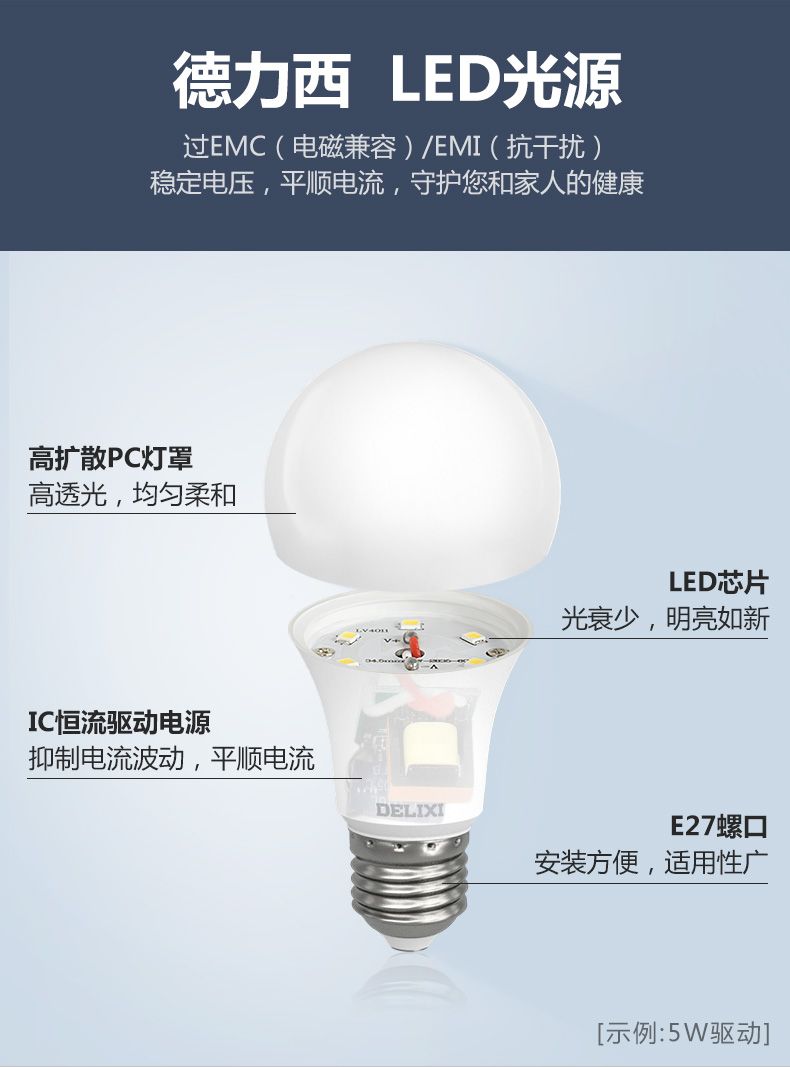 德力西LED燈泡 LED球泡節能家用超亮 E27大螺口LED球泡燈