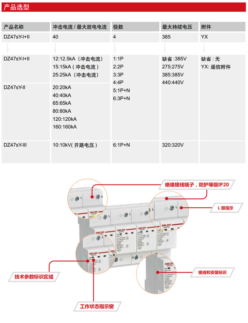 德力西DZ47sY浪涌保護器 電涌保護器 防雷保護 抗雷擊保護器 防護等級I級 II級 III級 部分規格需定制