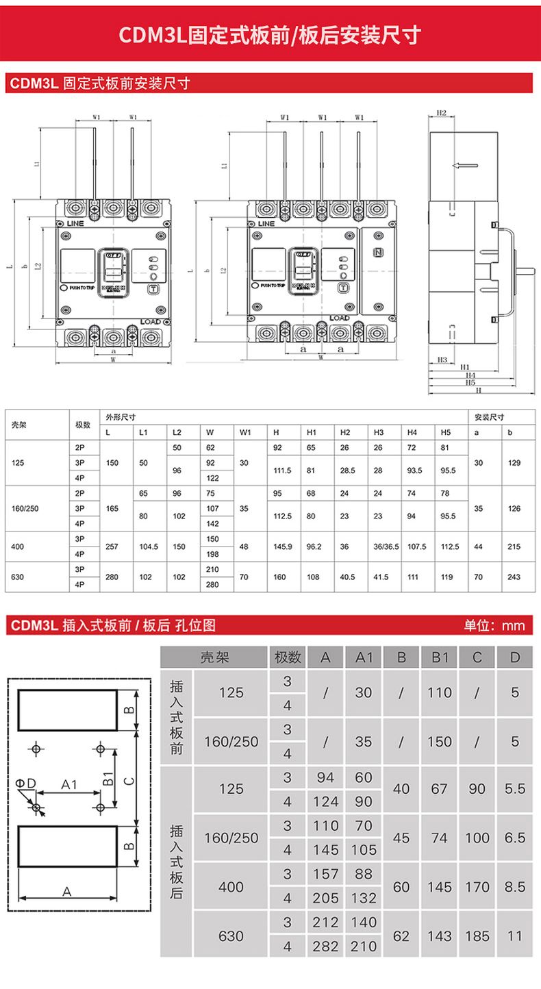 德力西CDM3LS塑殼漏電開關 漏電保護器3相4相 額定電流16A~800A 動作電流100/300/500mA可調 部分規格需要定貨